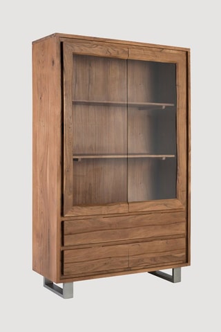 Vitrine 2 portes en bois massif d’acacia - 120 x 190 x 45 cm