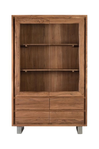 Vitrine 2 portes en bois massif d’acacia - 120 x 190 x 45 cm