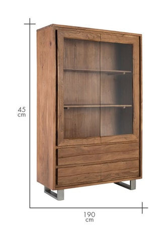 Vitrine 2 portes en bois massif d’acacia - 120 x 190 x 45 cm