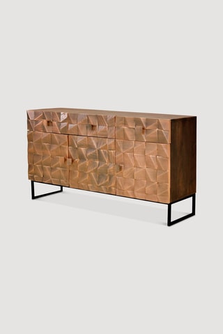 Buffet 3 portes en manguier et bronze - 142 x 80 x 42 cm