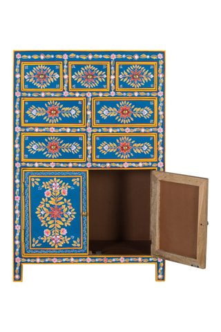 Buffet 2 portes - Bleu et jaune - En bois de manguier - 122 x 80 x 40 cm
