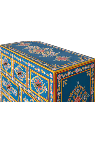 Buffet 2 portes - Bleu et jaune - En bois de manguier - 122 x 80 x 40 cm