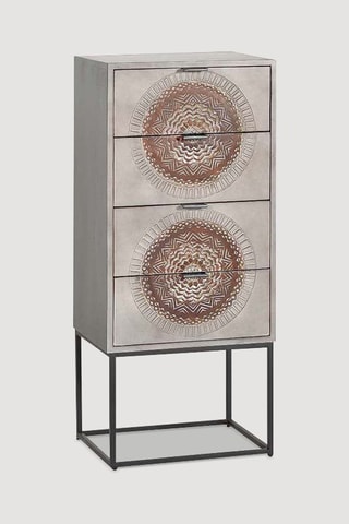 Chiffonnier 4 tiroirs - Gris et marron - Structure en bois de manguier - 45 x 35 x 105 cm