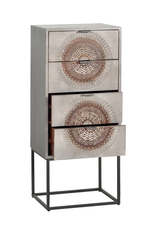 Chiffonnier 4 tiroirs - Gris et marron - Structure en bois de manguier - 45 x 35 x 105 cm