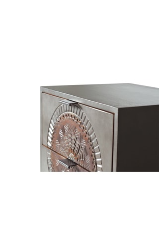 Chiffonnier 4 tiroirs - Gris et marron - Structure en bois de manguier - 45 x 35 x 105 cm
