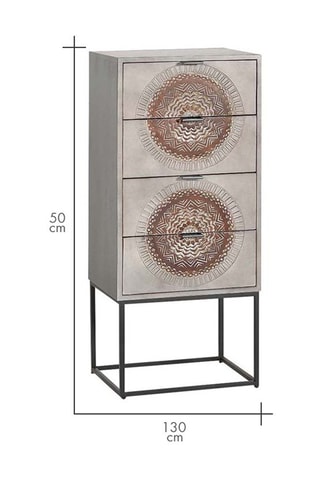 Chiffonnier 4 tiroirs - Gris et marron - Structure en bois de manguier - 45 x 35 x 105 cm