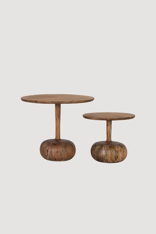 2 tables d’appoint gigognes en manguier massif - 60 x 70 x 70 cm / 44 x 50 x 50 cm