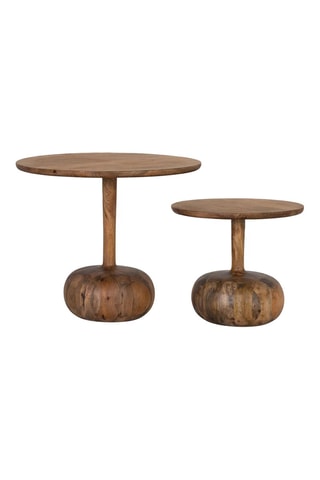 2 tables d’appoint gigognes en manguier massif - 60 x 70 x 70 cm / 44 x 50 x 50 cm