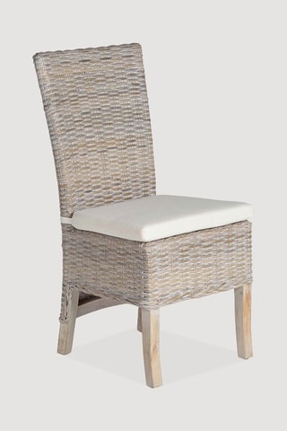 2 chaises -  Naturel et blanc - Structure en bois - Assise et dossier en rotin