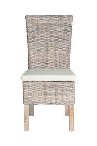 2 chaises -  Naturel et blanc - Structure en bois - Assise et dossier en rotin