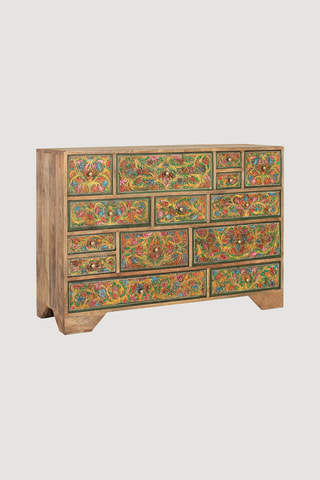 Commode 14 tiroirs en manguier - 116 x 80 x 36 cm