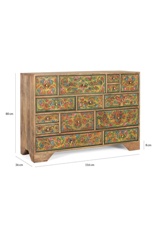 Commode 14 tiroirs en manguier - 116 x 80 x 36 cm