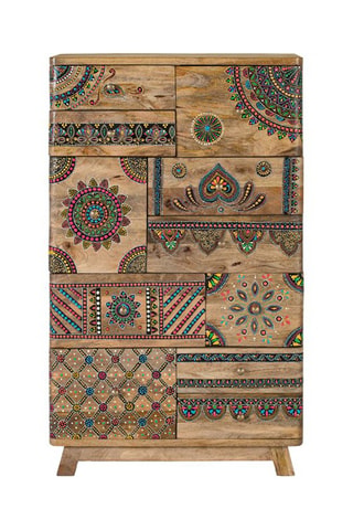 Commode 11 tiroirs en bois - Naturel - 60 x 98 x 30 cm