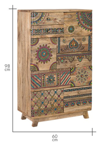Commode 11 tiroirs en bois - Naturel - 60 x 98 x 30 cm