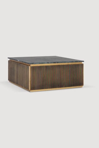 Table basse en manguier, marbre et bronze - 90 x 41 x 90 cm
