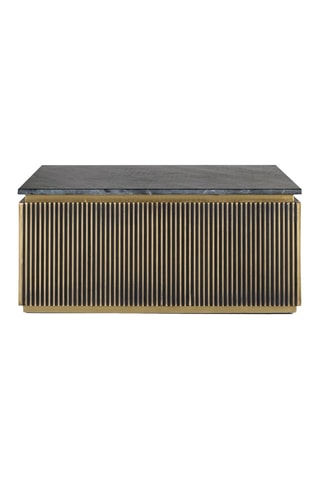 Table basse en manguier, marbre et bronze - 90 x 41 x 90 cm
