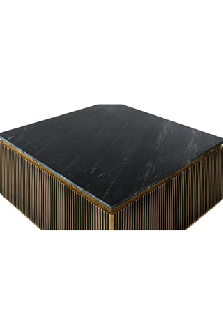 Table basse en manguier, marbre et bronze - 90 x 41 x 90 cm