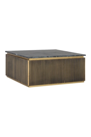 Table basse en manguier, marbre et bronze - 90 x 41 x 90 cm