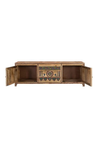 Meuble TV 2 portes en manguier, bronze et céramique - 50 x 150 x 40 cm