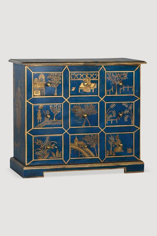Commode 9 tiroirs en bois de manguier - Bleu et doré - 61 x 70 x 30 cm