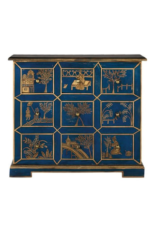 Commode 9 tiroirs en bois de manguier - Bleu et doré - 61 x 70 x 30 cm