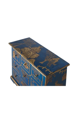Commode 9 tiroirs en bois de manguier - Bleu et doré - 61 x 70 x 30 cm