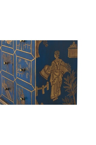 Commode 9 tiroirs en bois de manguier - Bleu et doré - 61 x 70 x 30 cm