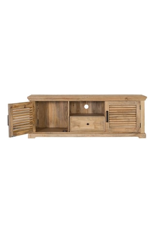 Meuble TV 2 portes  -  Naturel - 40 x 60 x 170 cm - Structure en bois de manguier