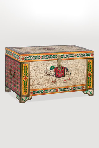 Coffre - Blanc et orange - En bois de manguier - 80 x 46 x 43 cm
