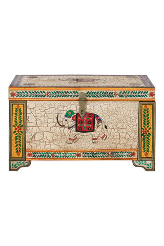 Coffre - Blanc et orange - En bois de manguier - 80 x 46 x 43 cm
