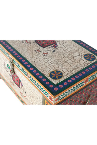 Coffre - Blanc et orange - En bois de manguier - 80 x 46 x 43 cm