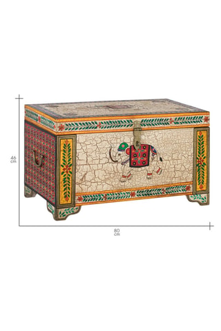 Coffre - Blanc et orange - En bois de manguier - 80 x 46 x 43 cm