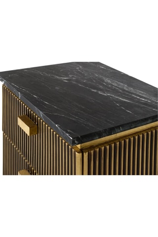 Table de chevet 2 tiroirs en manguier, marbre et bronze - 50 x 60 x 40 cm
