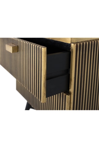 Table de chevet 2 tiroirs en manguier, marbre et bronze - 50 x 60 x 40 cm
