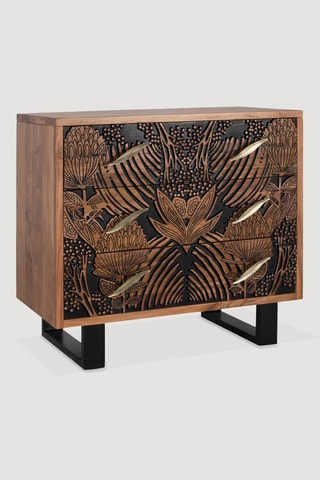 Commode 3 tiroirs en acacia - 83 x 93 x 93 cm