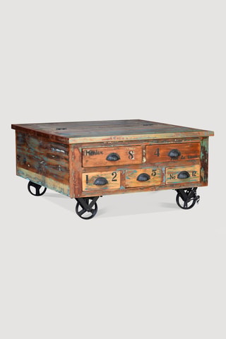Table basse 2 abattants en bois recyclé - 50 x 60 x 40cm
