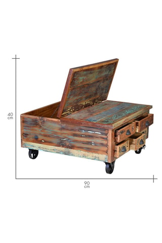 Table basse 2 abattants en bois recyclé - 50 x 60 x 40cm