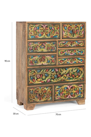 Commode 14 tiroirs en manguier - 70 x 90 x 30 cm