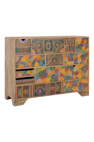 Commode 14 tiroirs en manguier - 120 x 91 x 40 cm