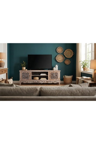 Meuble TV 2 portes en teck - 190 x 64 x 42 cm