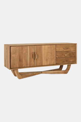Meuble TV 2 portes 3 tiroirs en teck - 66 x 150 x 40 cm