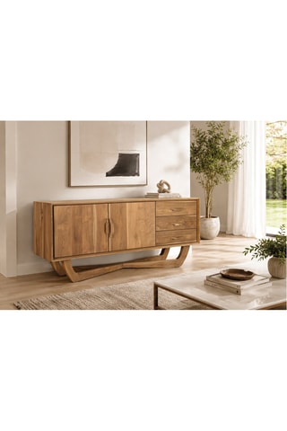 Meuble TV 2 portes 3 tiroirs en teck - 66 x 150 x 40 cm