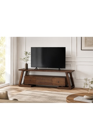 Meuble TV 2 tiroirs en teck - 180 x 56 x 35 cm