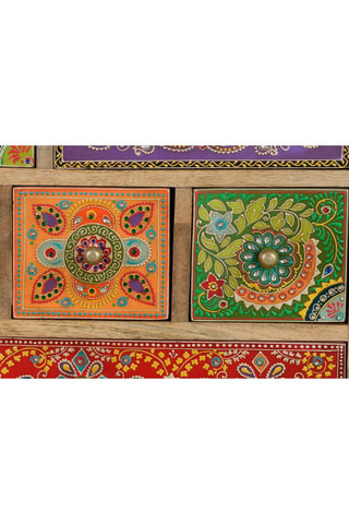 Meuble de rangement 9 tiroirs - Naturel - En bois de manguier - 52 x 30 x 63 cm