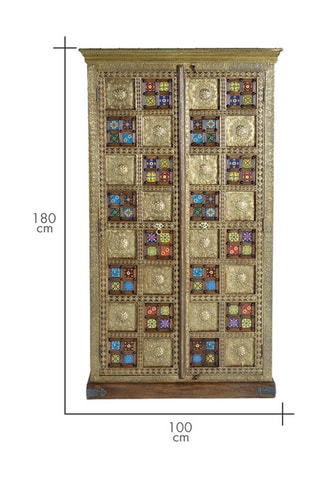 Armoires 2 portes en acacia et céramique - 100 x 45 x 180 cm