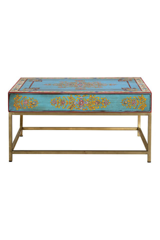 Table basse en bois de manguier - bleu et naturel - 90 x 60 x 46 cm