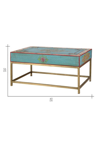 Table basse en bois de manguier - bleu et naturel - 90 x 60 x 46 cm
