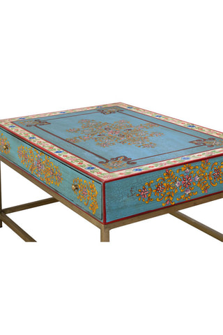 Table basse en bois de manguier - bleu et naturel - 90 x 60 x 46 cm