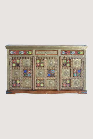 Buffet 3 portes en acacia et céramique - 150 x 90 x 40 cm