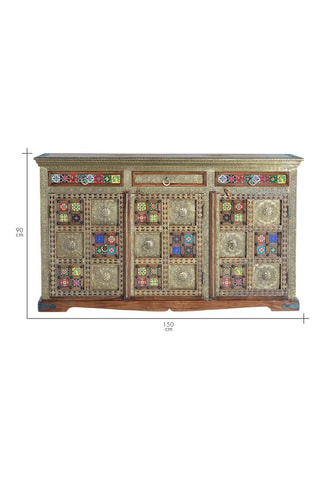 Buffet 3 portes en acacia et céramique - 150 x 90 x 40 cm